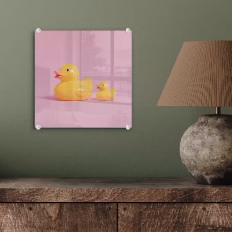 Glas schilderij - Eendjes - Vrolijk - Roze — 4
