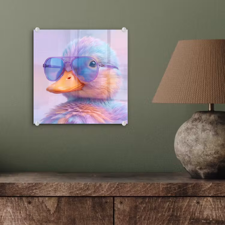 Glas schilderij - Eend - bril - Pastel — 4