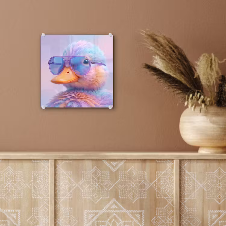 Glas schilderij - Eend - bril - Pastel — 6