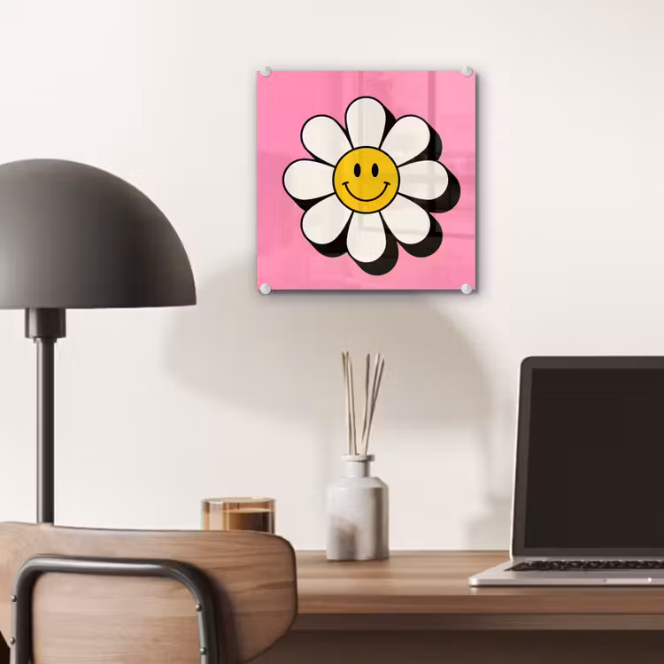 Glas schilderij - Smiley - Bloem - Roze — 7