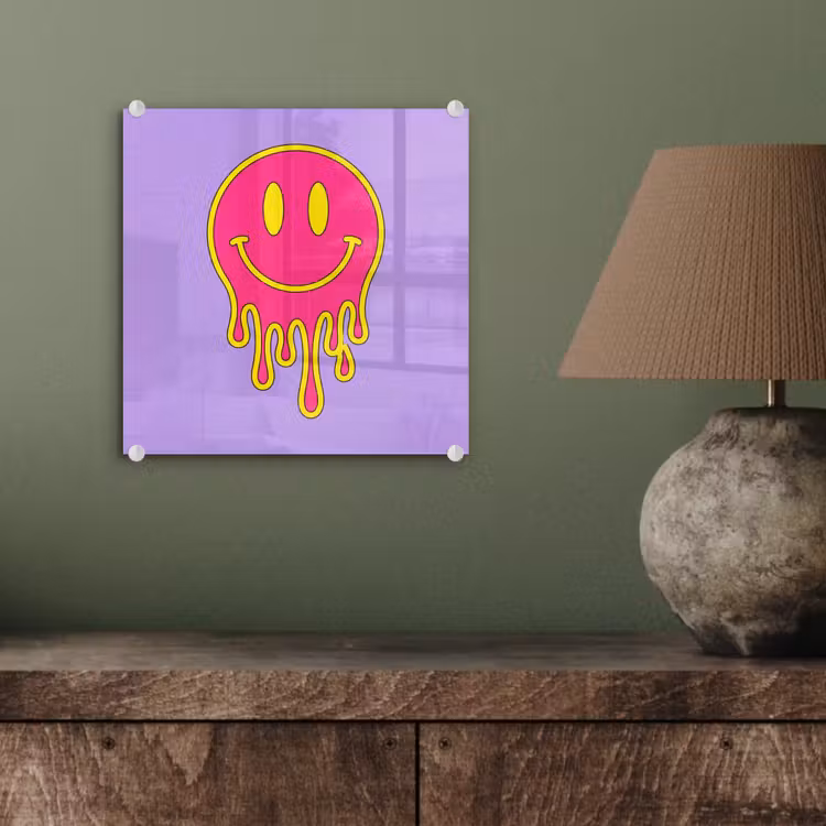 Glas schilderij - Smiley - Drip - Neon — 4