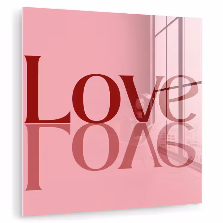 Glas schilderij - Love - Roze - Spiegeling — 1