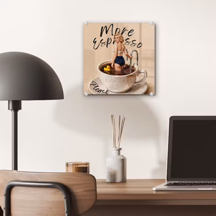Glas schilderij - More espresso - Koffie - Eend — 7