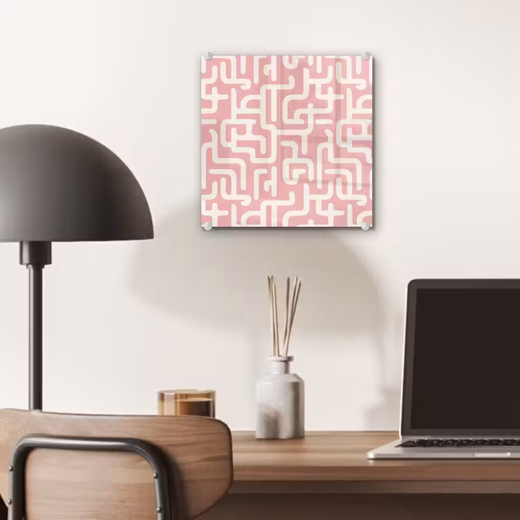 Glas schilderij - Doolhofpatroon - Roze - Wit - Abstract — 7