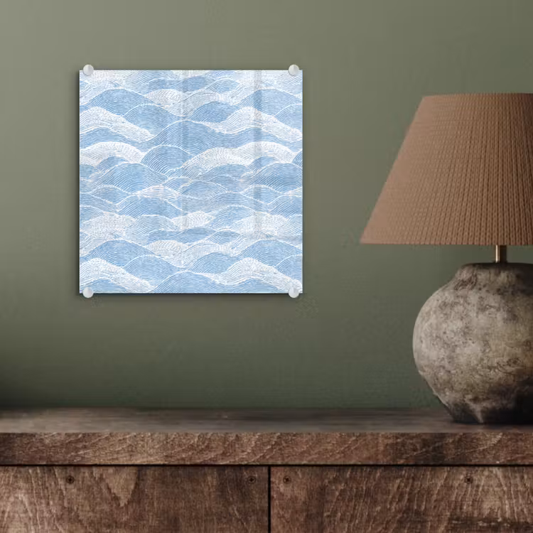 Glas schilderij - Blauw - Wit - Golven - Getekend — 4