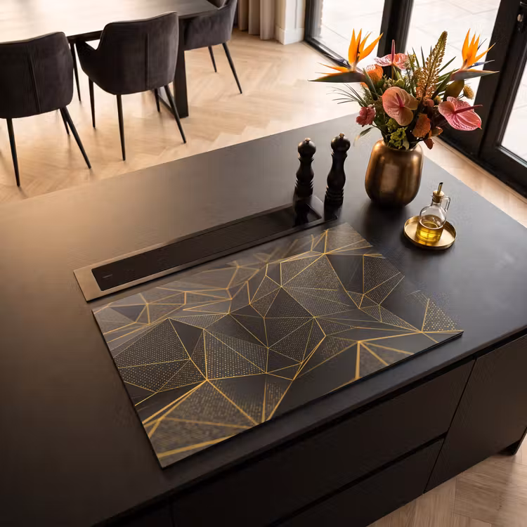 Inductie beschermer vinyl 3mm - Gouden Netwerk van Complexiteit — 3