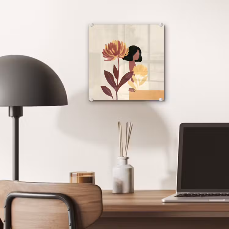 Glas schilderij - Vrouw - Minimalistisch - Bloem — 7
