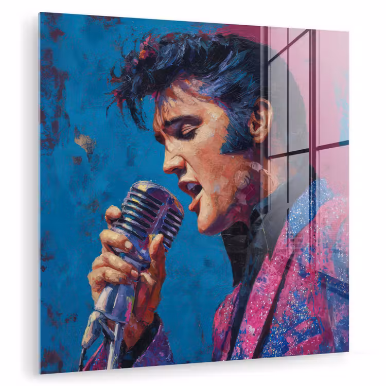 Glas schilderij - Zingende man - Glitterjas - Microfoon — 1