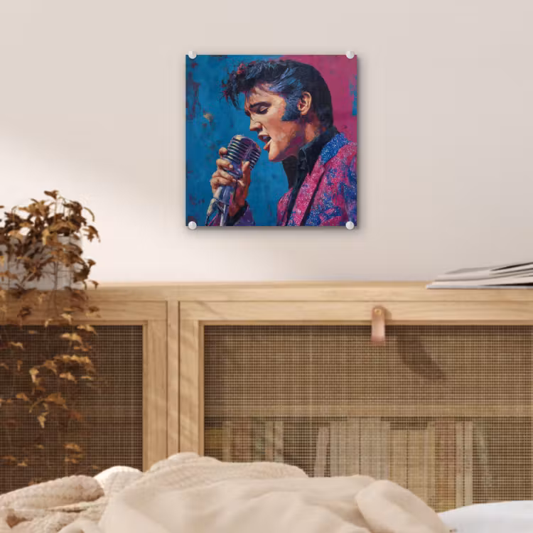 Glas schilderij - Zingende man - Glitterjas - Microfoon — 5