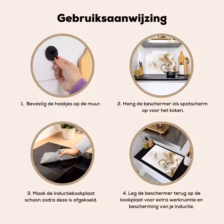 Inductie beschermer en spatscherm (2in1) - Bloem - Hout - Tarwe — 6