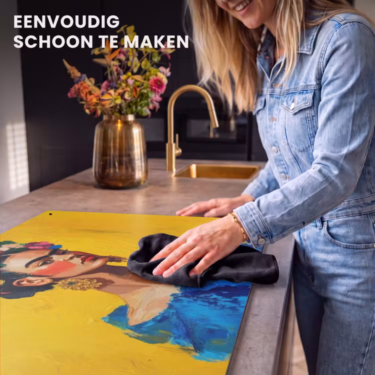 Inductie beschermer en spatscherm (2in1) - Frida Kahlo - Vrouw - Geel - Blauw - Bloemen — 5