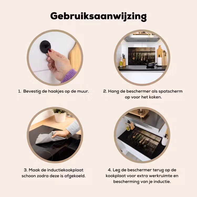 Inductie beschermer en spatscherm (2in1) - Keukengerei - Rustiek - Tegels - Kruiden — 6