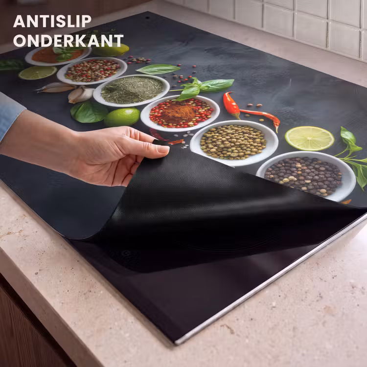 Inductie beschermer en spatscherm (2in1) - Kruiden - Specerijen - Betonlook - Stilleven — 4