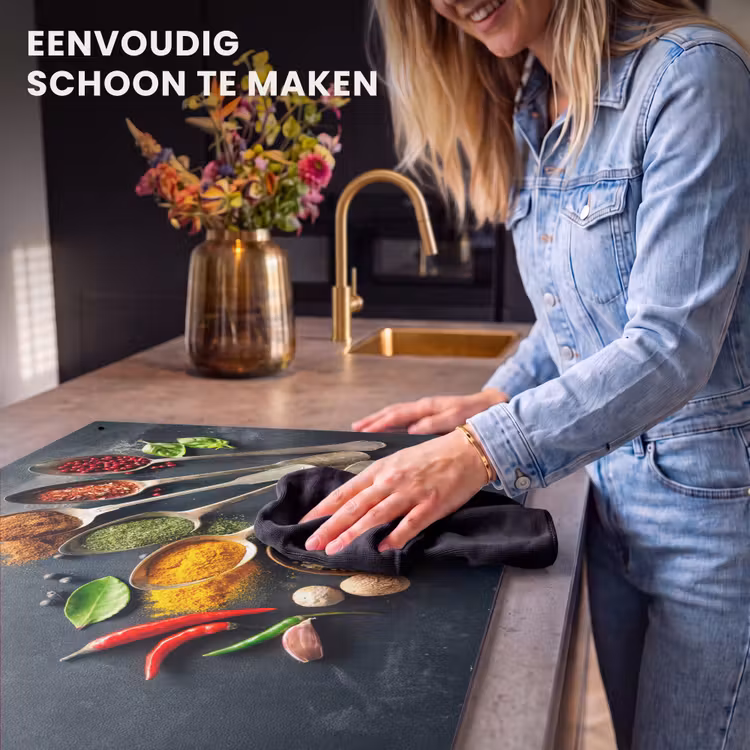 Inductie beschermer en spatscherm (2in1) - Kruiden - Lepels - Specerijen - Betonlook - Grijs — 5