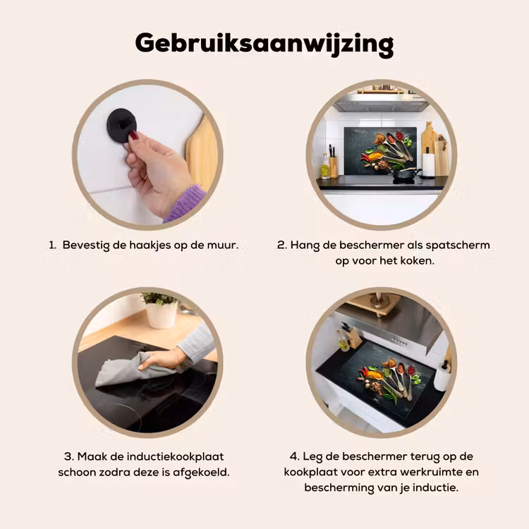 Inductie beschermer en spatscherm (2in1) - Kruiden - Lepels - Specerijen - Betonlook - Grijs — 6