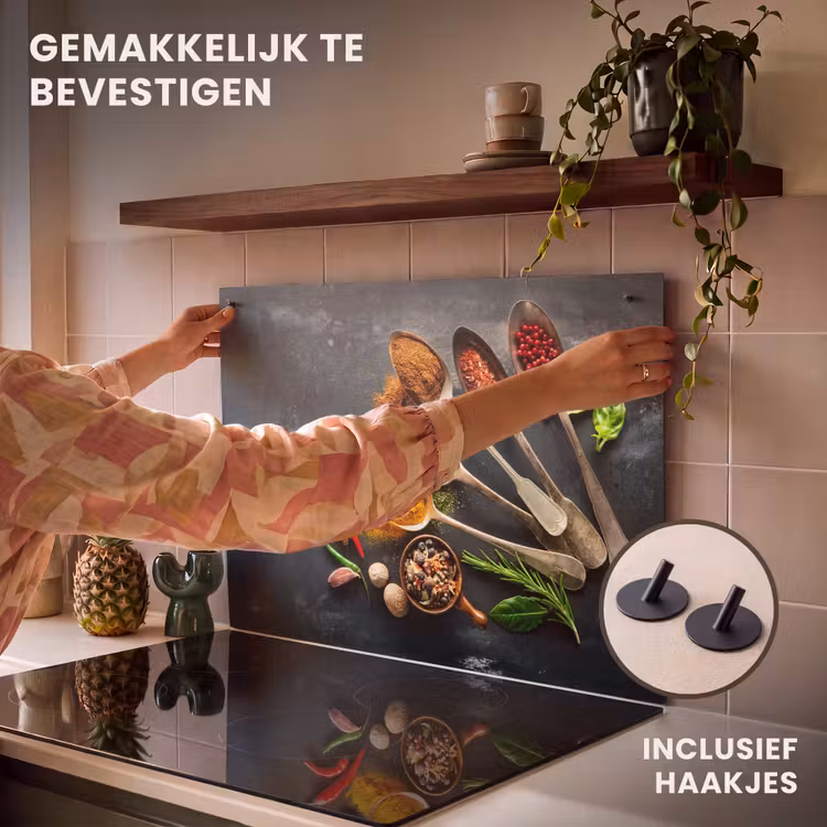 Inductie beschermer en spatscherm (2in1) - Kruiden - Lepels - Specerijen - Betonlook - Grijs — 7
