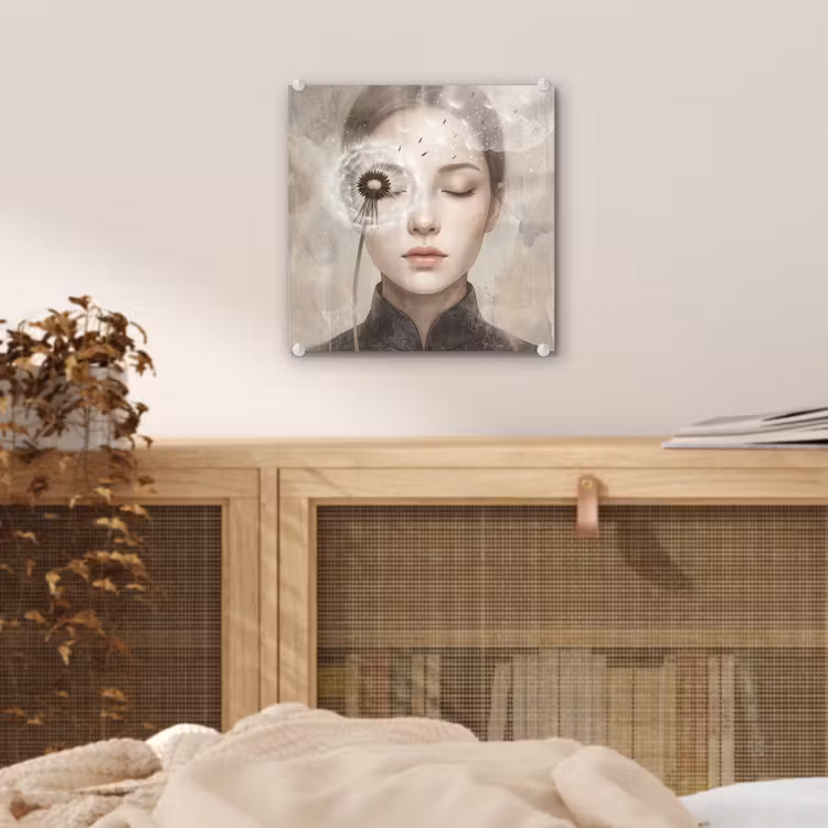 Glas schilderij - Vrouw - Sereen - Grijs — 5