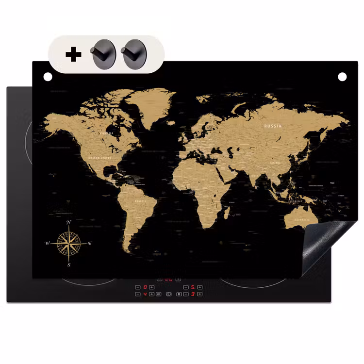 Inductie beschermer en spatscherm (2in1) - Wereldkaart - Beige - Zwart — 1
