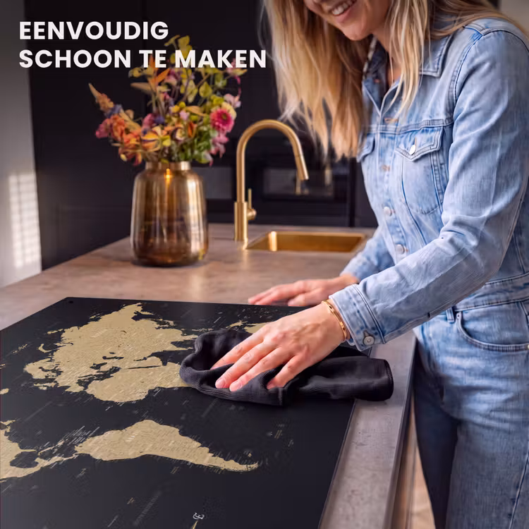 Inductie beschermer en spatscherm (2in1) - Wereldkaart - Beige - Zwart — 5
