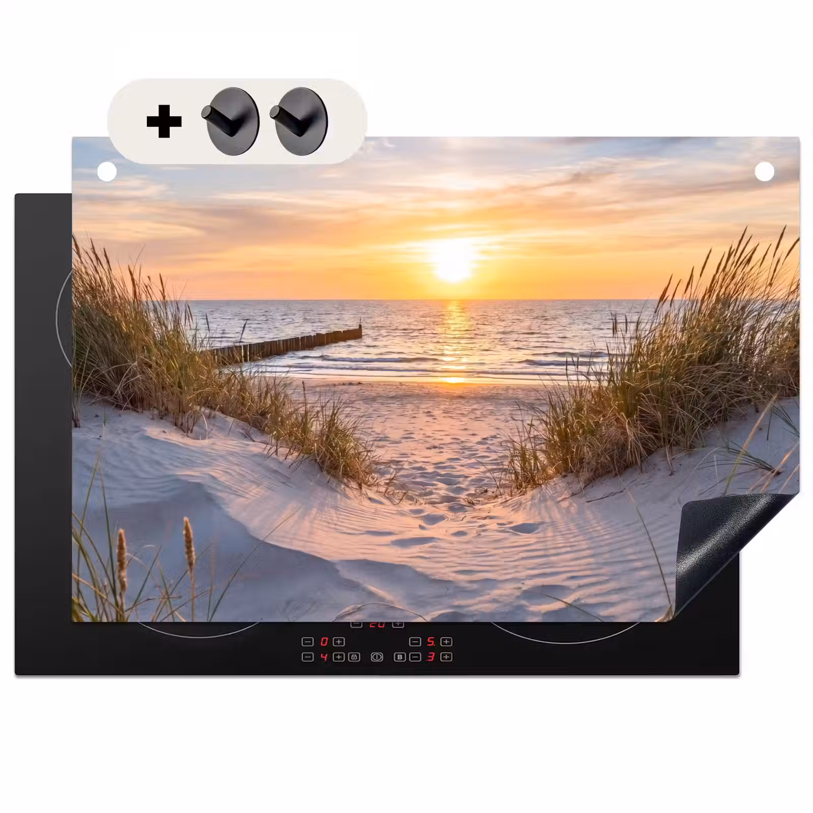 Inductie beschermer en spatscherm (2in1) - Strand - Zonsondergang - Natuur - Landschap — 1