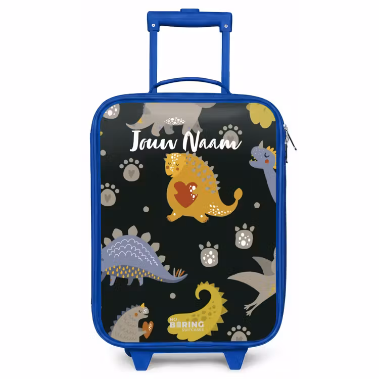 Kinderkoffer met naam - Blauw - Liefdevolle dinosaurus — 1