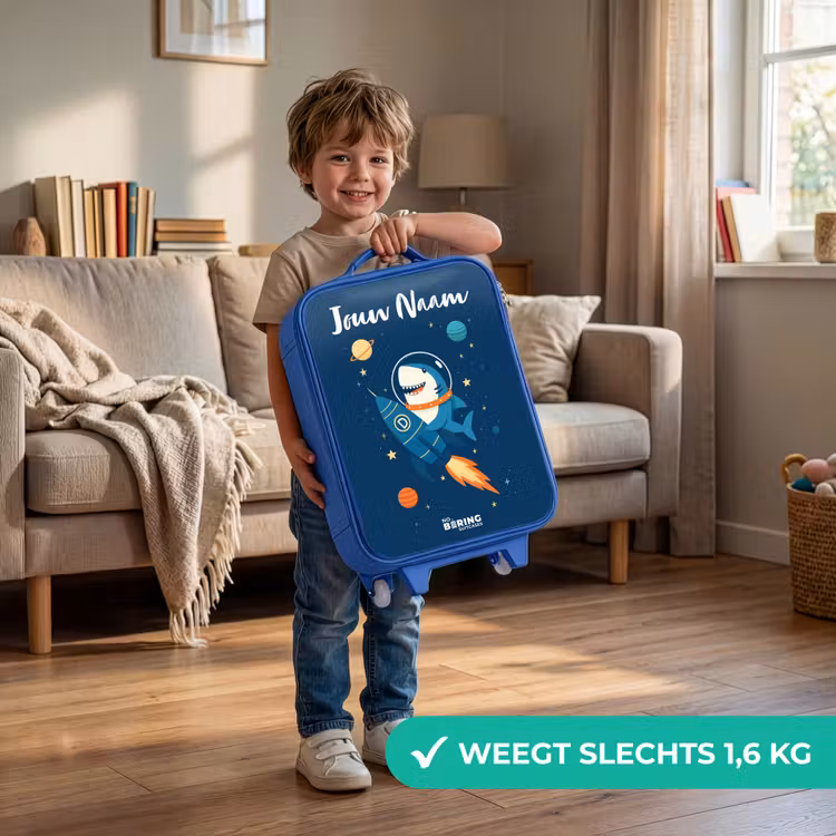 Kinderkoffer met naam - Blauw - Dier - Ruimte - Planeet - Raket — 2