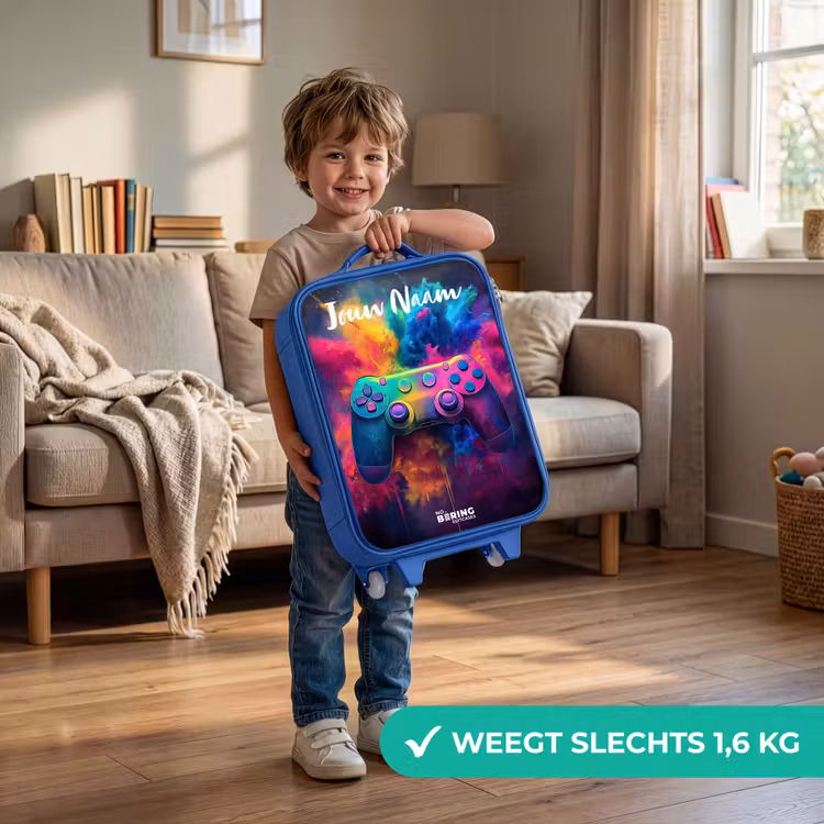 Kinderkoffer met naam - Blauw - Game - Controller - Kleurrijk - Explosie — 2