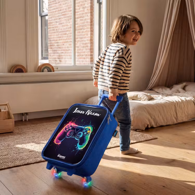 Kinderkoffer met naam - Blauw - Neon - Controller - Verfspatten - Game — 3