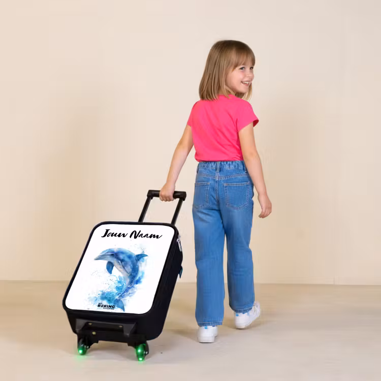 Kinderkoffer met naam - Springende blauwe dolfijn — 2