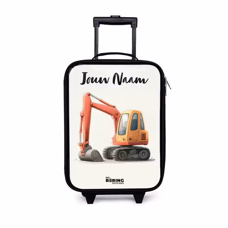 Kinderkoffer met naam - Graafmachine - Getekend - Oranje — 1