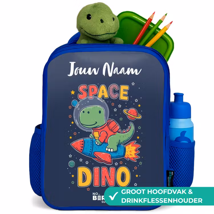 Kinderrugzak met naam - Blauw - Dinosaurus - Groen - Raket - Sterrenhemel — 6