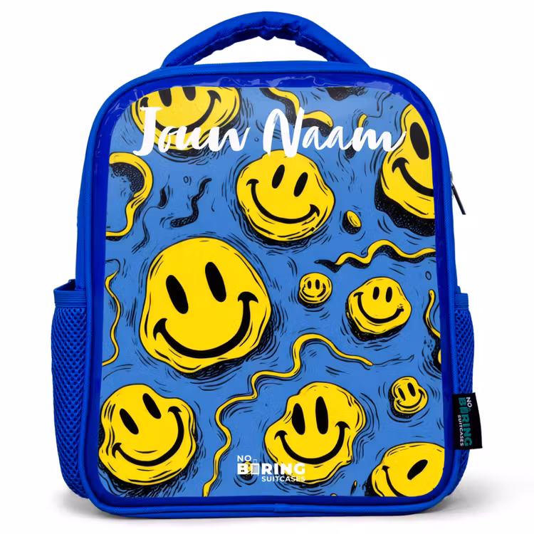 Kinderrugzak met naam - Blauw - Smiley - Blauw - Geel — 1