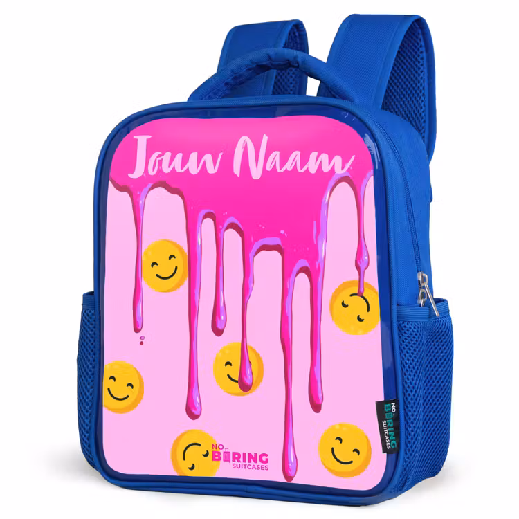Kinderrugzak met naam - Blauw - Verf - Smiley - Roze — 7