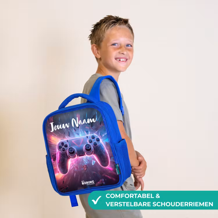 Kinderrugzak met naam - Blauw - Controller - Neon - Game — 4