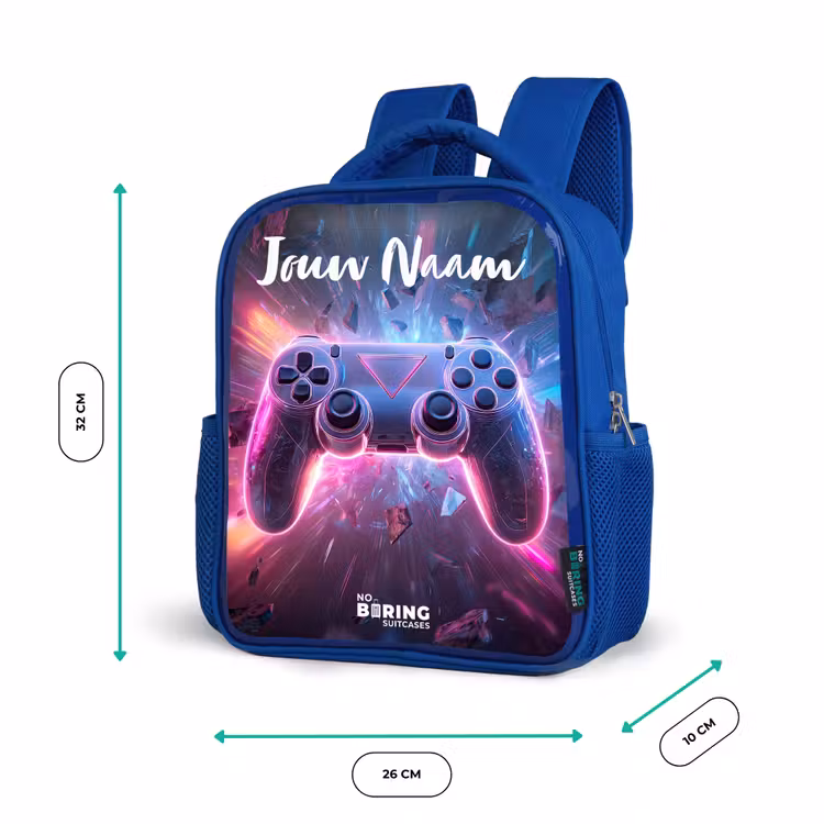 Kinderrugzak met naam - Blauw - Controller - Neon - Game — 5