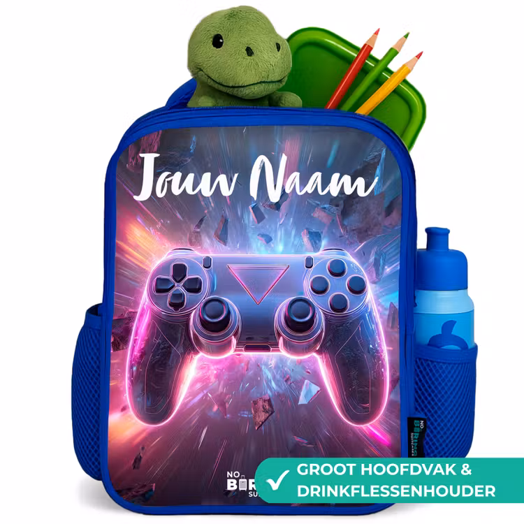 Kinderrugzak met naam - Blauw - Controller - Neon - Game — 6
