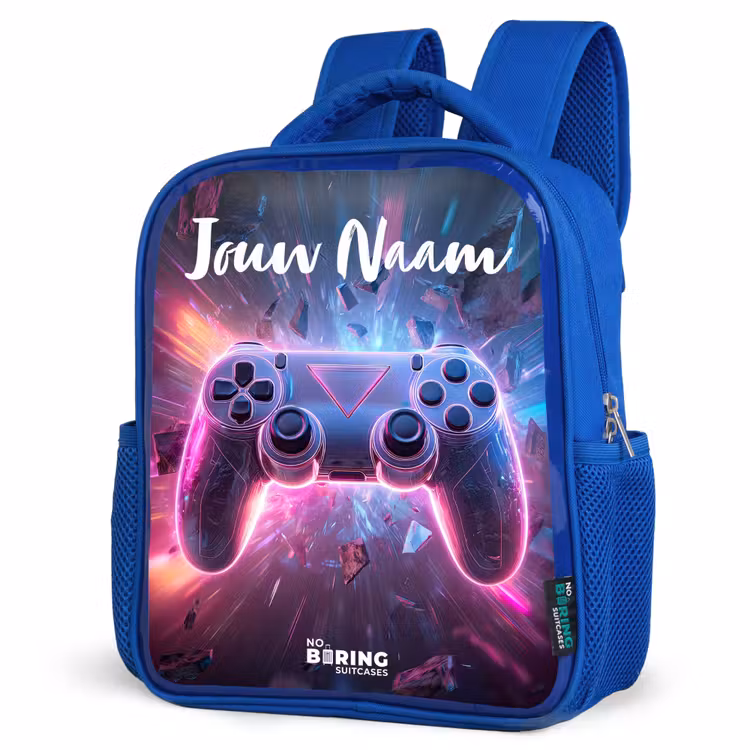 Kinderrugzak met naam - Blauw - Controller - Neon - Game — 7