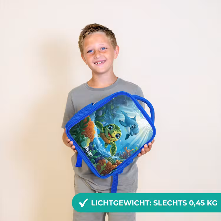 Kinderrugzak met naam - Zwart - Schildpad en dolfijn in blauwe oceaan — 2