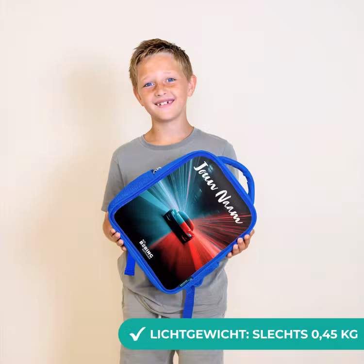 Kinderrugzak met naam - Blauw - Sportauto - Blauw - Neon - Stad — 2