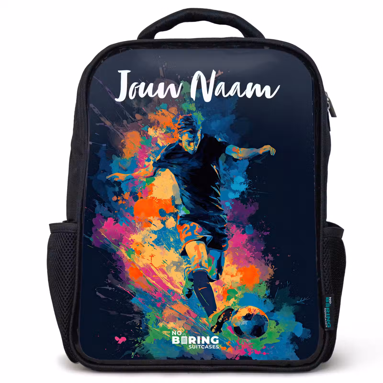 Kinderrugzak met naam - Zwart - Neon - Voetballer - Kleurrijk — 1
