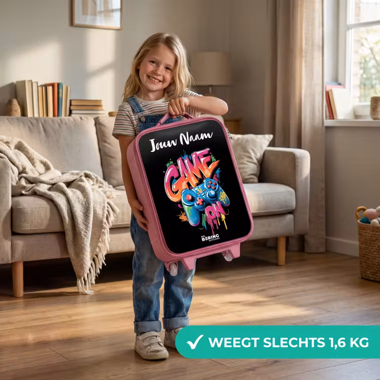 Kinderkoffer met naam - Roze - Controller - Game - Graffiti - Tekst — 2