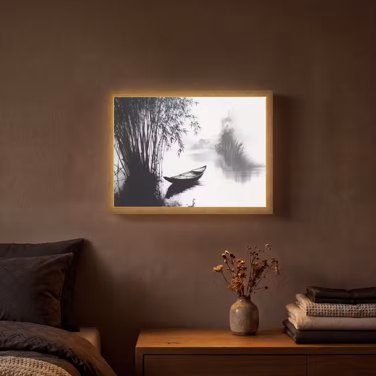 Lightbox - Wandlamp - Boot - Rivier - Bamboe - Wit — 3
