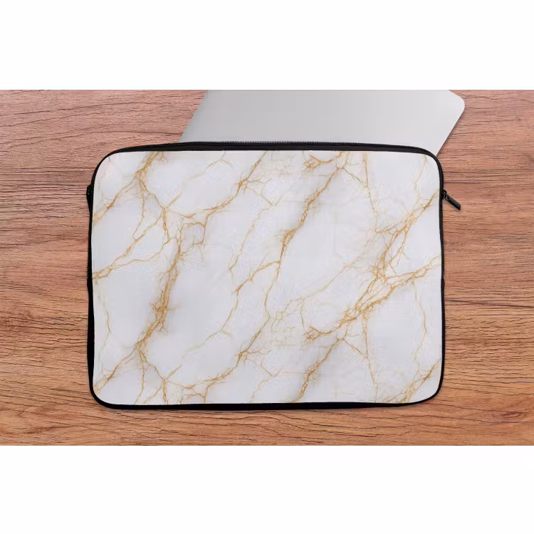 Laptophoes - Wit - Goud - Marmer - Aders — 2