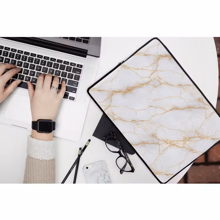Laptophoes - Wit - Goud - Marmer - Aders — 3
