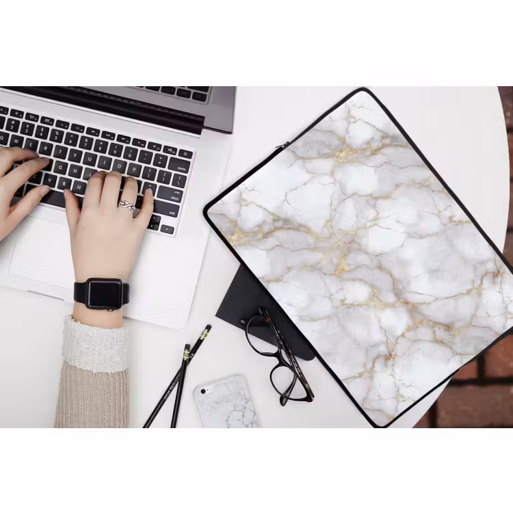 Laptophoes - Wit - Goud - Marmer - Grijs — 3