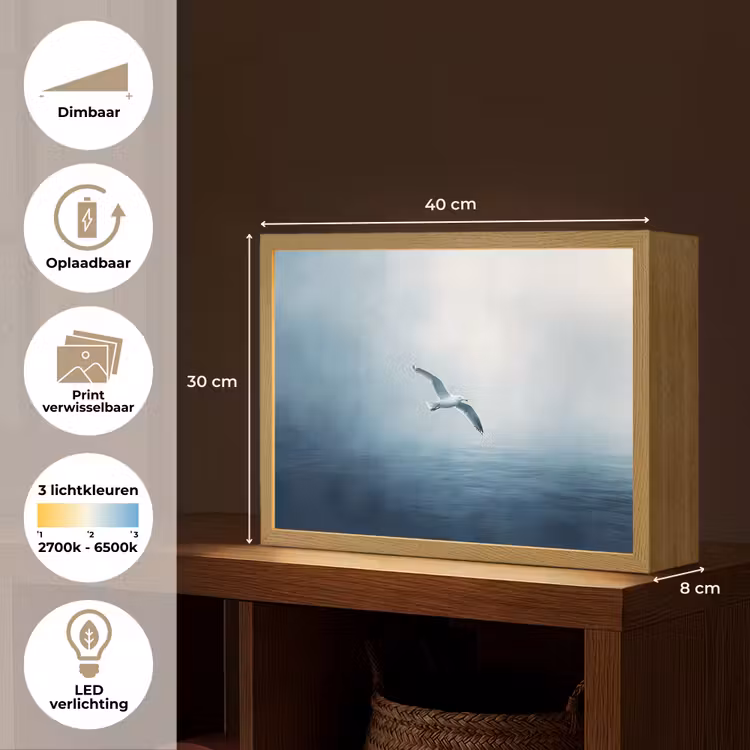 Lightbox - Wandlamp - Meeuw - Wit - Zee - Mistig — 10