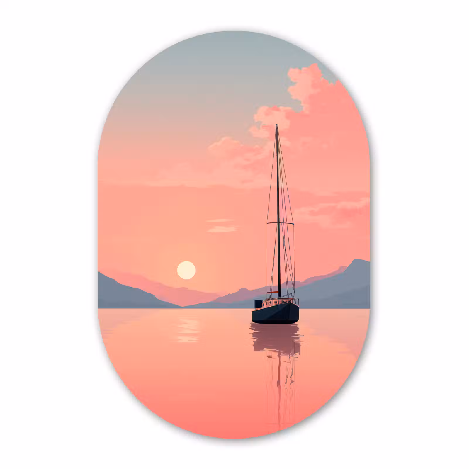 Muurovaal aluminium - Zeilboot - Roze zee - Zonsondergang - Bergen — 1
