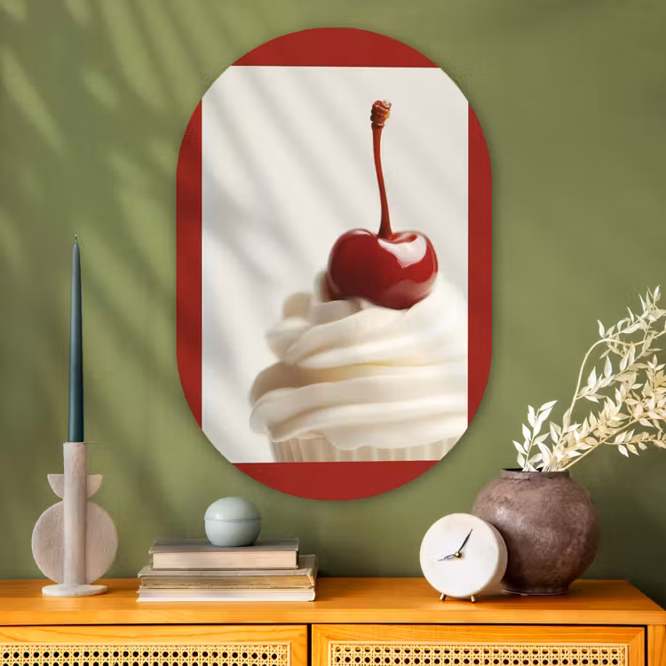 Muurovaal - Glas - Cupcake - Kers - Rood — 2