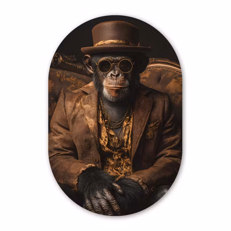 Muurovaal - Glas - Chimpansee - Stoel - Pak - Bruin — 1