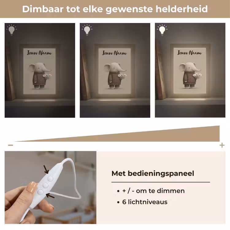 Nachtlampje met naam - Olifant - Witte bloemen - Kindvriendelijk — 6